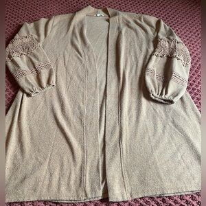 Maurices Tan Cardigan with Lace Sleeves